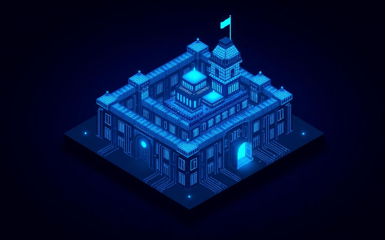 Stylized blue data fortress