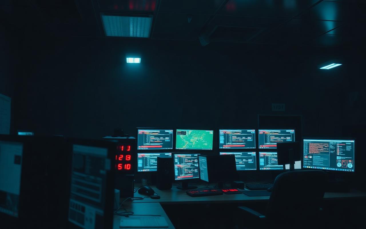Incident response room with alerts on monitors
