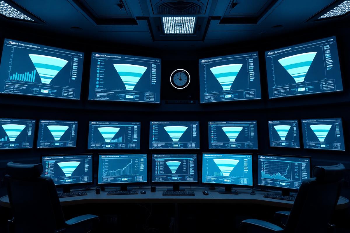 Sala de controle de e-commerce com funis