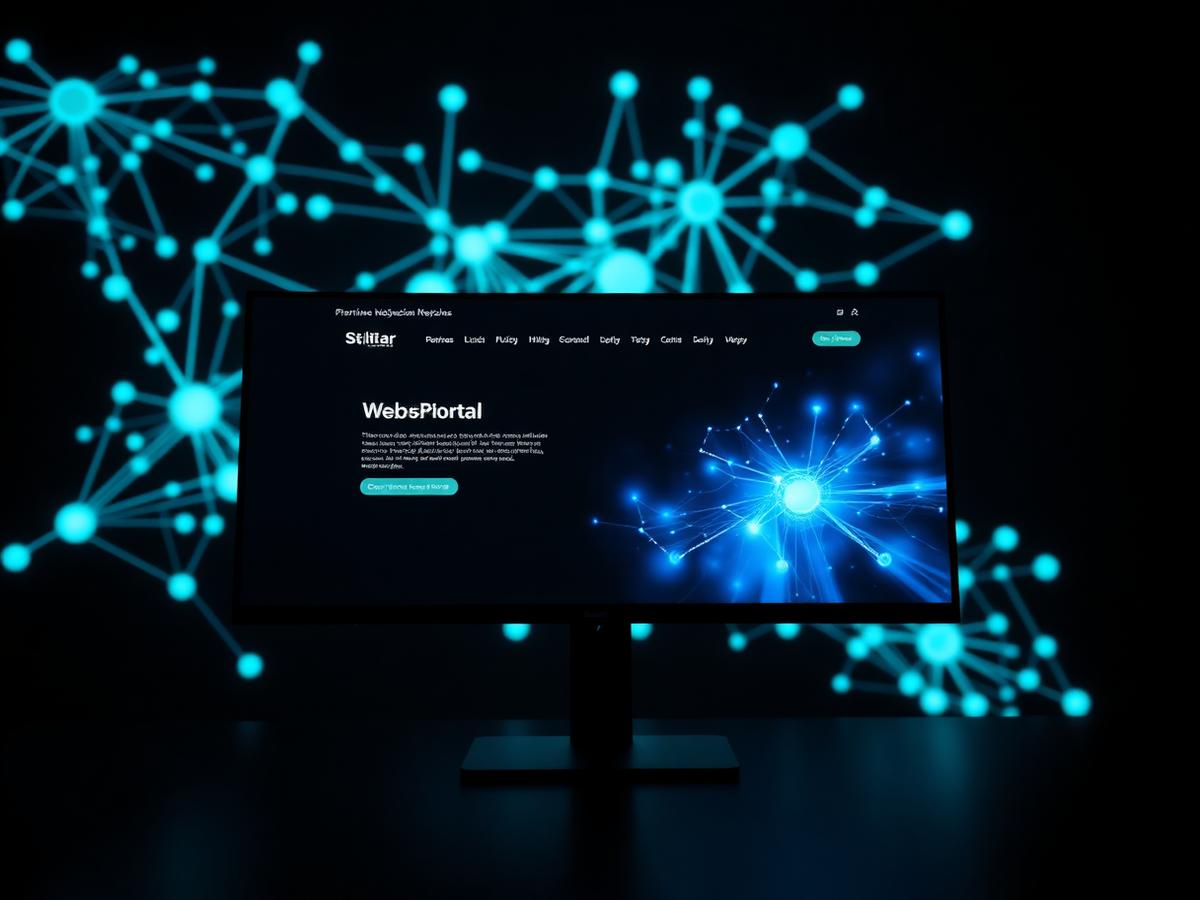 Monitor exibindo portal web sobre fundo de rede