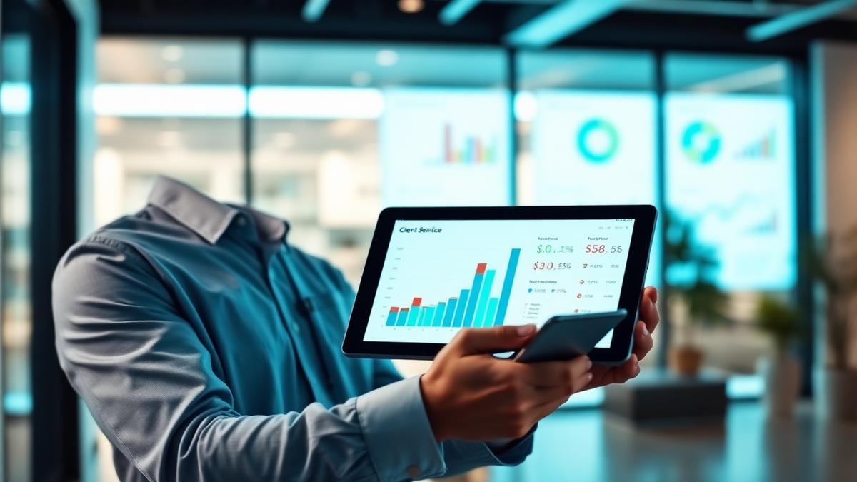 Consultor revisando dashboard de cliente em tablet